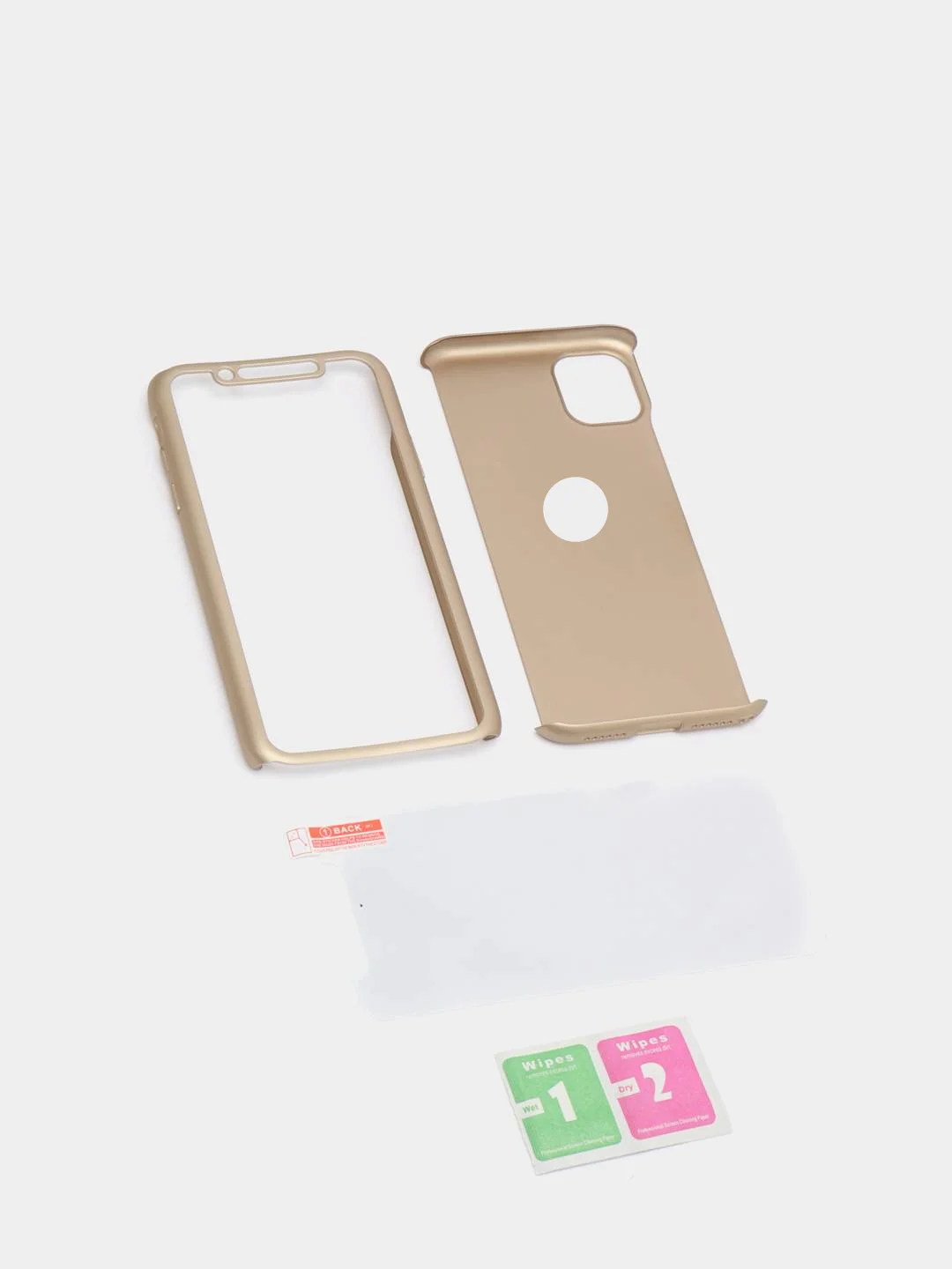 Золотой чехол 360 + защитное стекло на iPhone 5s 6, 7, 8, SE, 20, X, XS, XR, 11, Pro, Max, 12