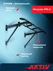 Турник Absolute Champion "Треххватный", черный, разборный Aktiv, 300 кг, наддверный, для дома