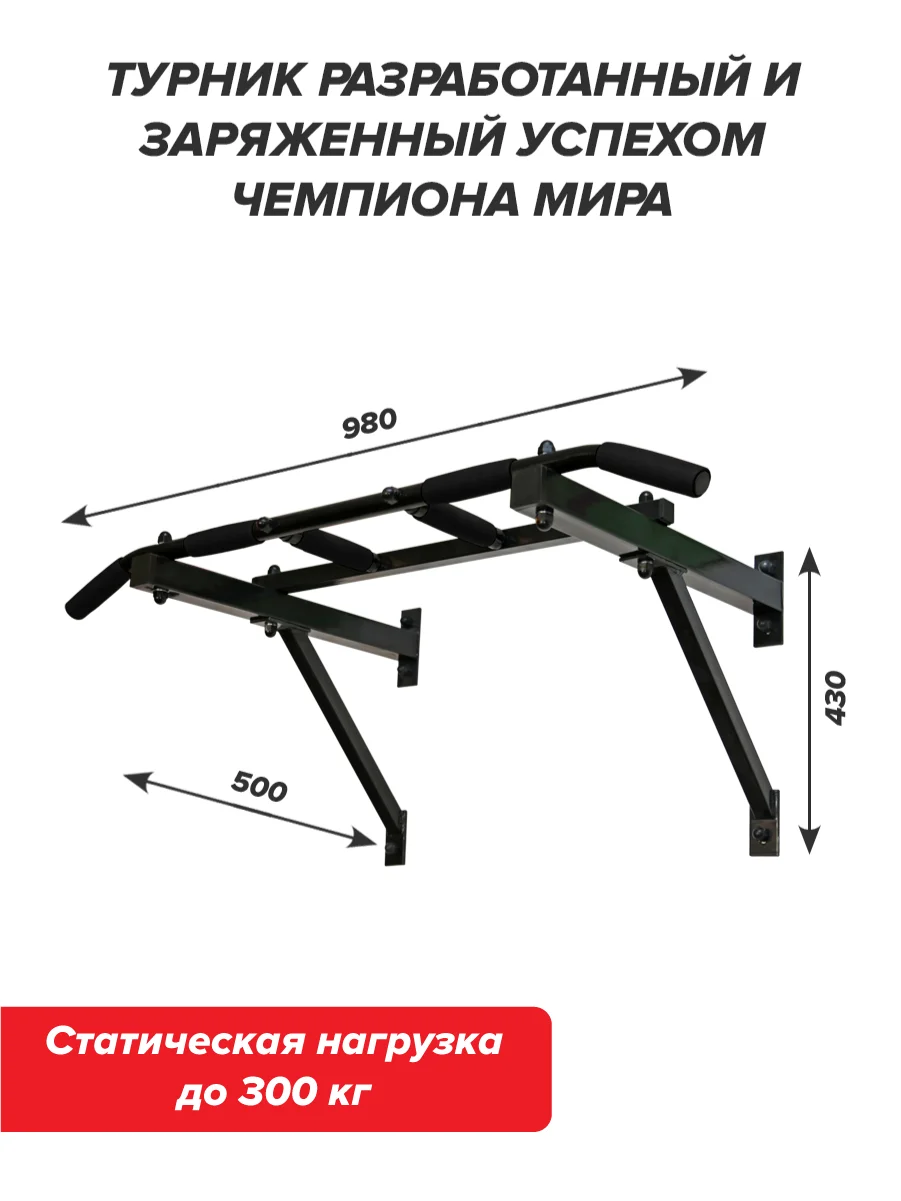 Турник Absolute Champion "Треххватный", черный, разборный Aktiv, 300 кг, наддверный, для дома