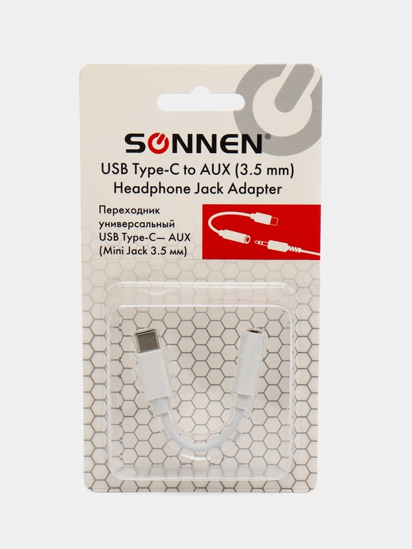 Переходник для наушников с Type-C на AUX (MINI JACK 3.5мм),SONNEN, 0,1м, белый, 513566