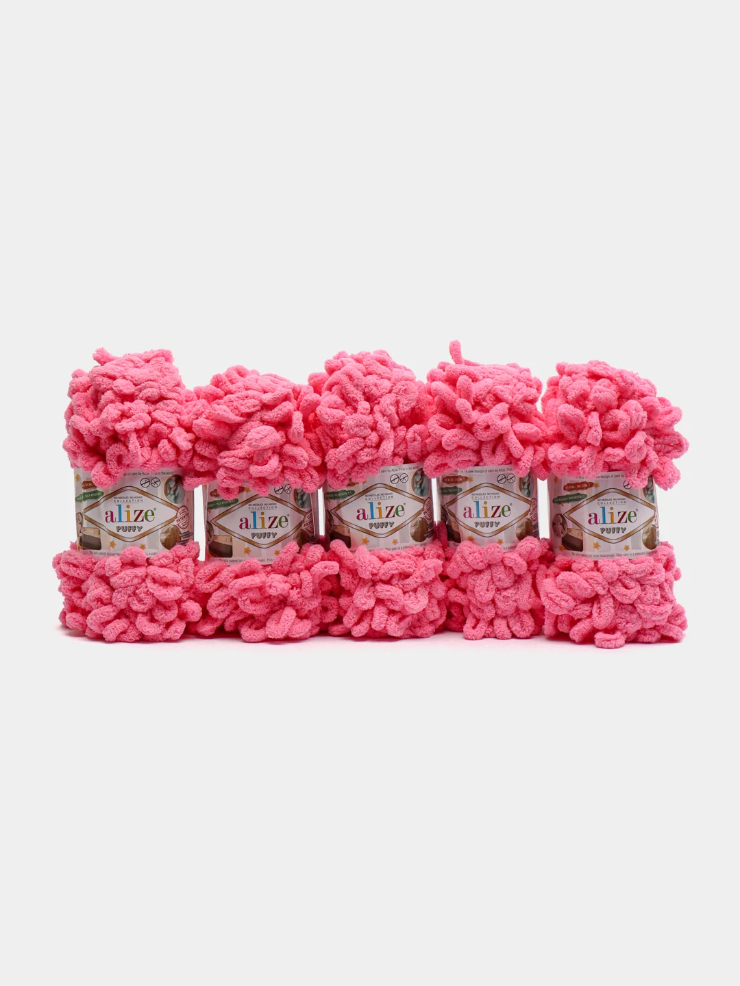 Фуксия пряжа Alize Puffy, 5 штук, петельки большие