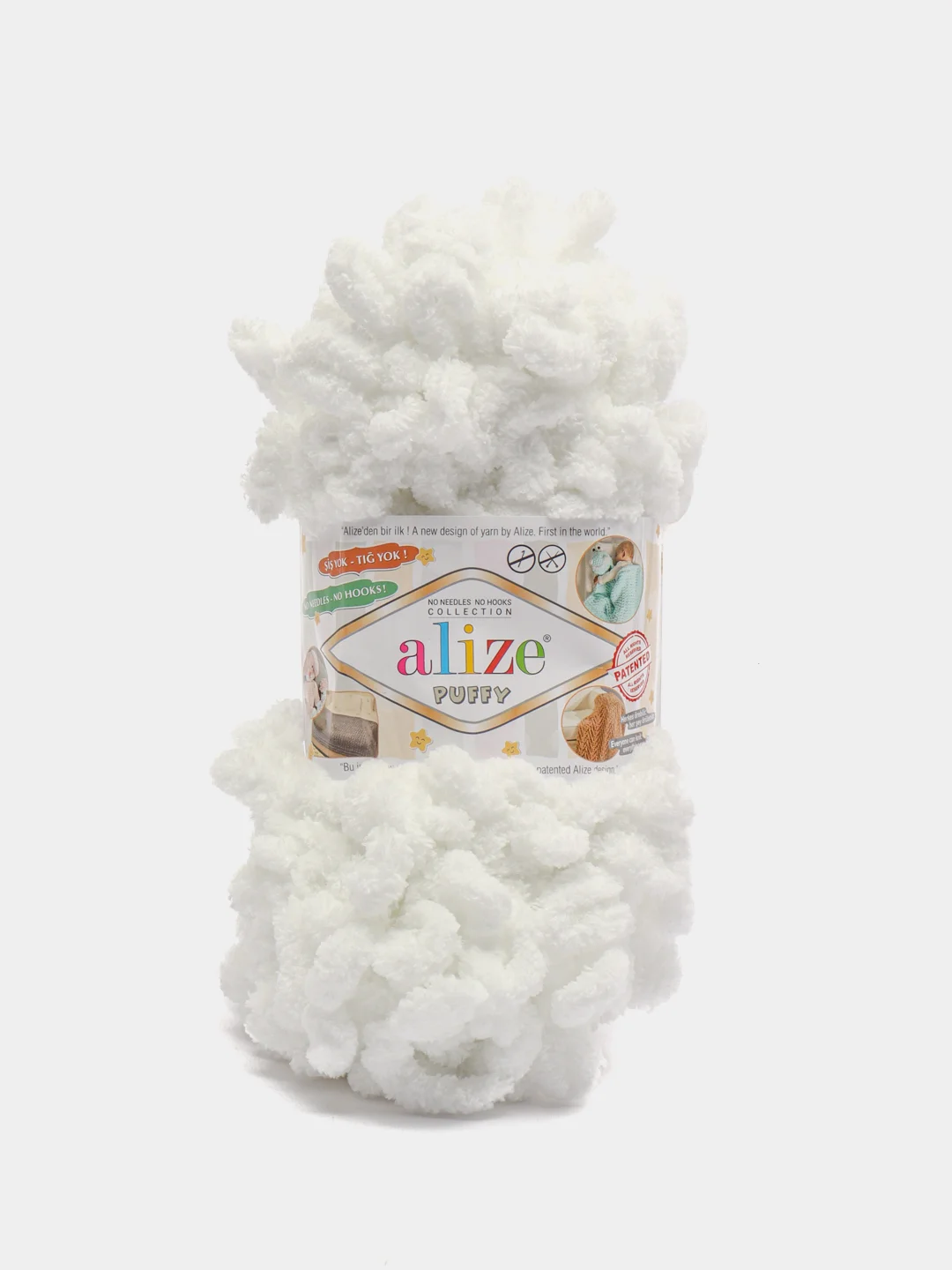 Белый пряжа Alize Puffy, 5 штук, петельки большие