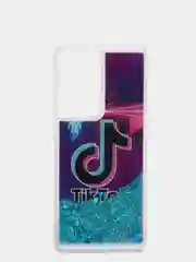 Синий чехол силиконовый жидкий с блестками Samsung S21 Plus + Ultra