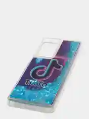 Синий чехол силиконовый жидкий с блестками Samsung S21 Plus + Ultra