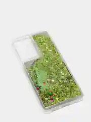 Голубой чехол силиконовый жидкий с блестками Samsung S21 Plus + Ultra