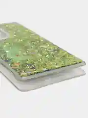 Голубой чехол силиконовый жидкий с блестками Samsung S21 Plus + Ultra