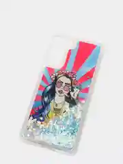 Темно-синий чехол силиконовый жидкий с блестками Samsung S21 Plus + Ultra