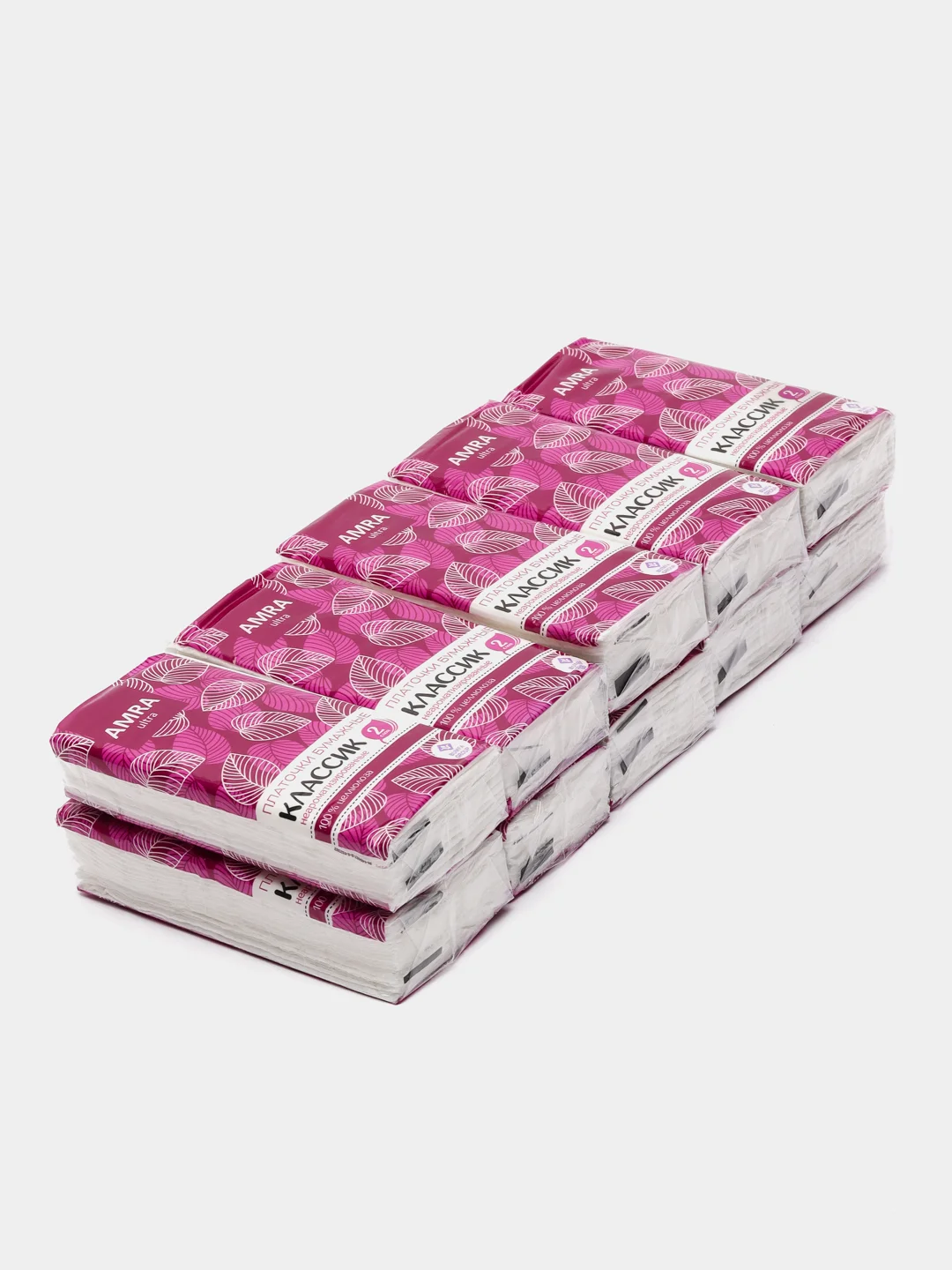 Платочки бумажные AMRA, 2 слоя, 10 пачек, 100 штук