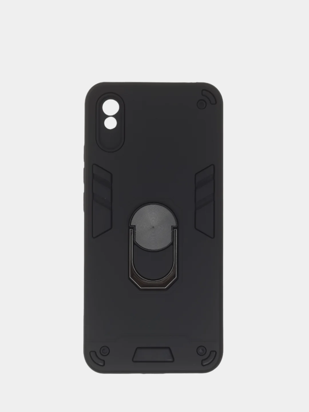 Черный чехол Xiaomi Redmi 9A, Сяоми Редми 9А противоударный с металлической подставкой кольцом