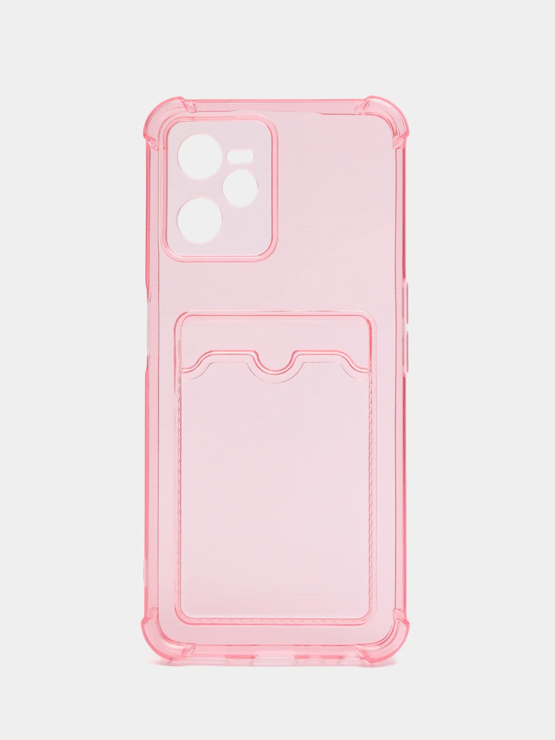 Кораллово-розовый чехол для Realme C35 (Реалми С35), прозрачный, с карманом для карт