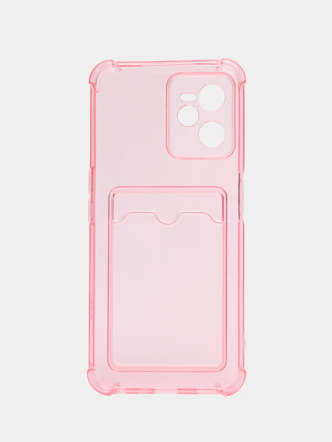 Кораллово-розовый чехол для Realme C35 (Реалми С35), прозрачный, с карманом для карт