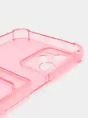 Кораллово-розовый чехол для Realme C35 (Реалми С35), прозрачный, с карманом для карт