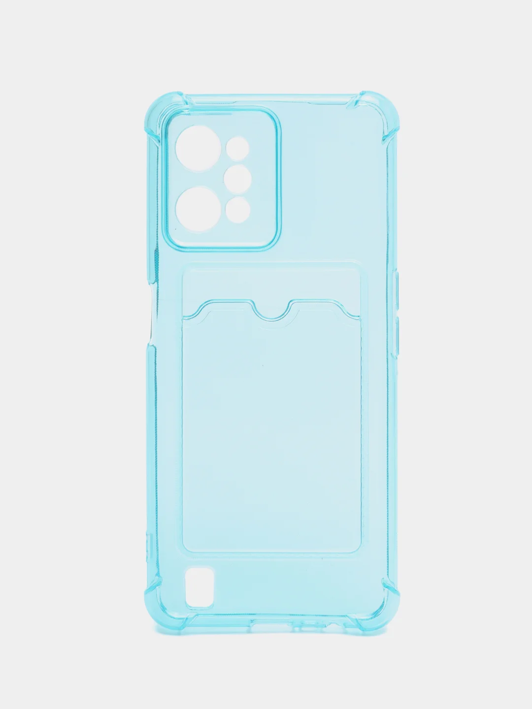 Лазурный силиконовый чехол для Realme C31 (Реалми С31), с карманом для карт, прозрачный
