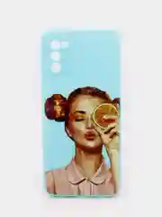 Серебряный чехол силиконовый с принтом и защитой камеры Samsung Galaxy A03s