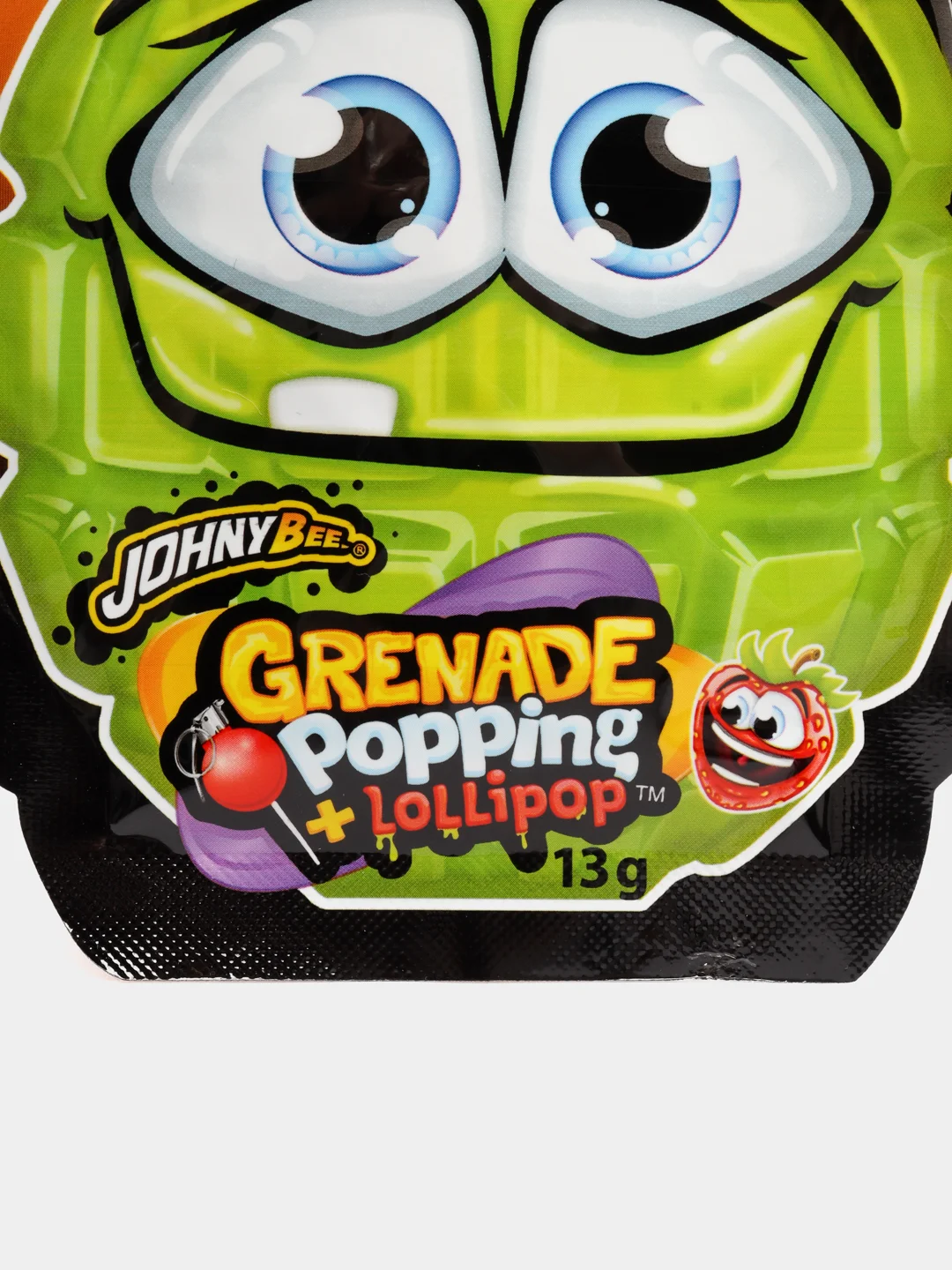 Оранжевый леденец на палочке с шипучей карамелью Johny Bee Grenade, 13 г