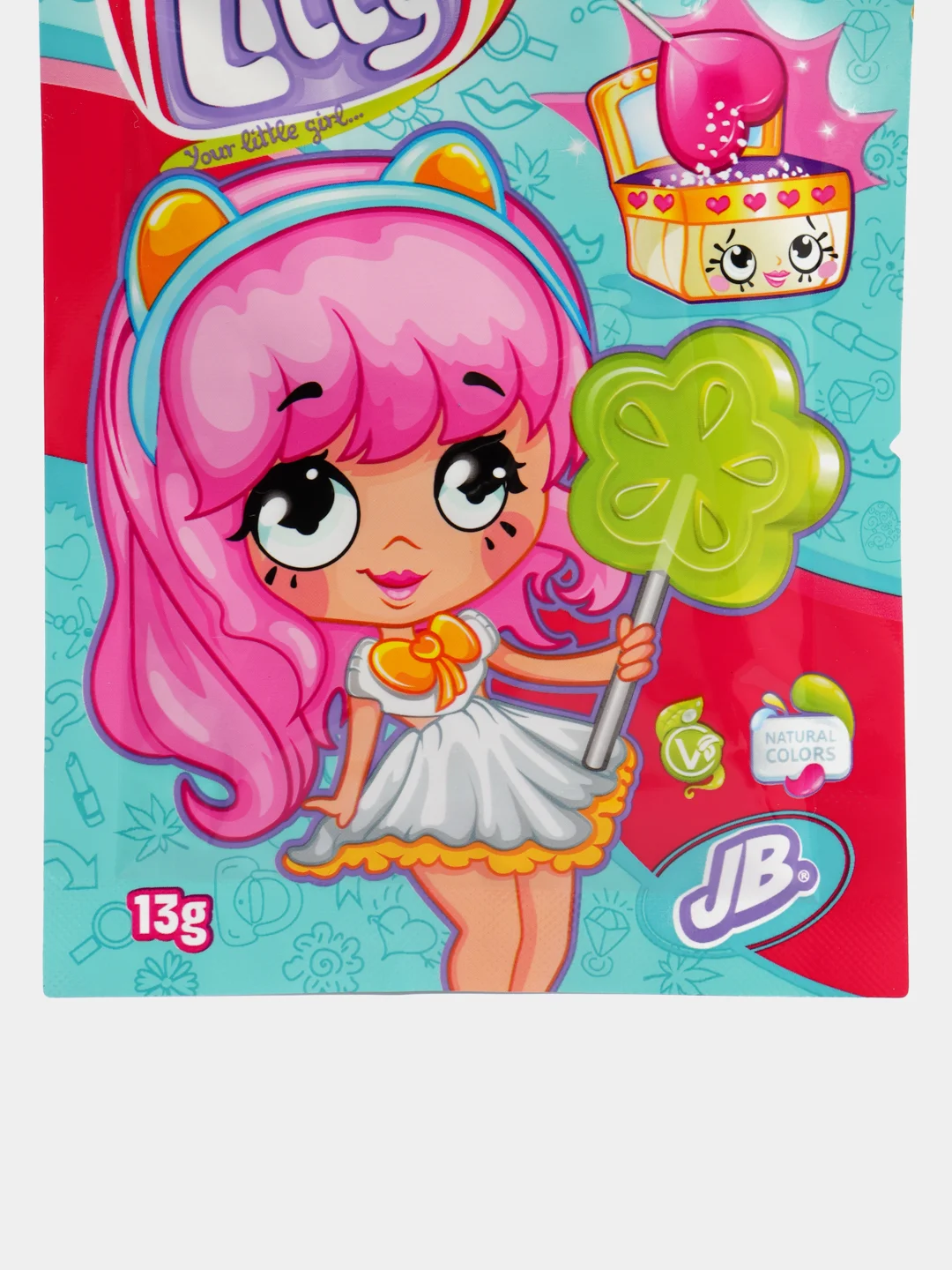 Бирюзовый леденец на палочке JohnyBee Sweet Lilly, с шипучей карамелью, 13 г