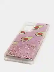 Розовый чехол силиконовый жидкий с блестками Samsung S21 Plus + Ultra