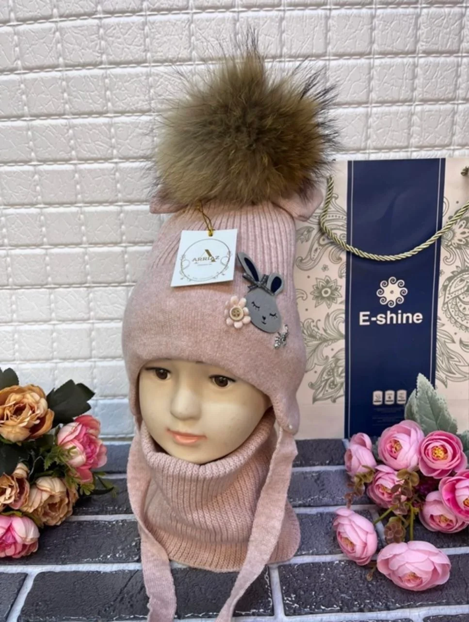 Коралловый меланж комплект детский, демисезонный: шапка, снуд