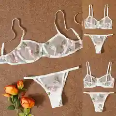 Белый женский кружевной комплект нижнего белья с вышивкой