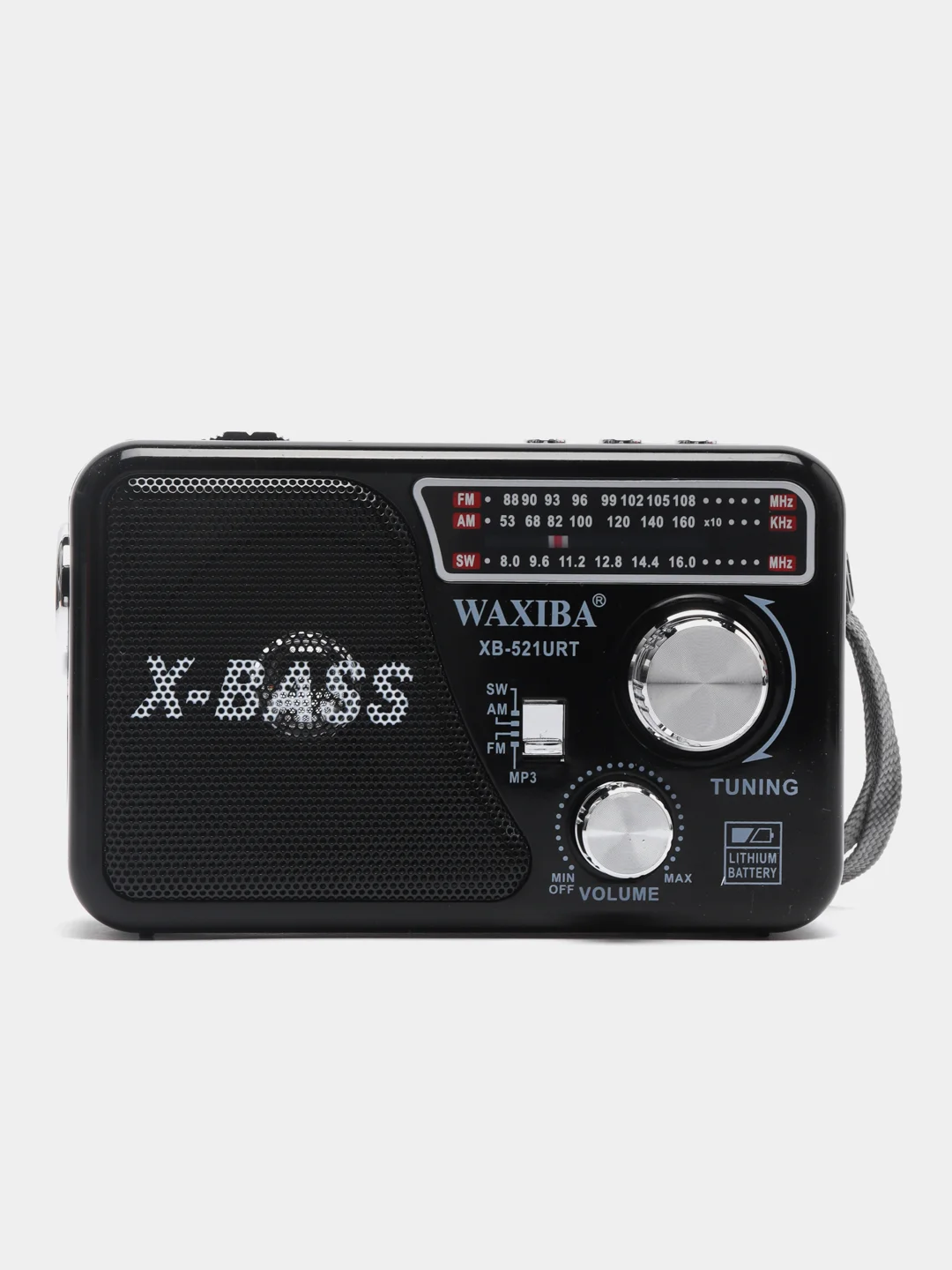 Черный радио с фонарем 521 и mp3-плеером, AM/FM, USB, SD