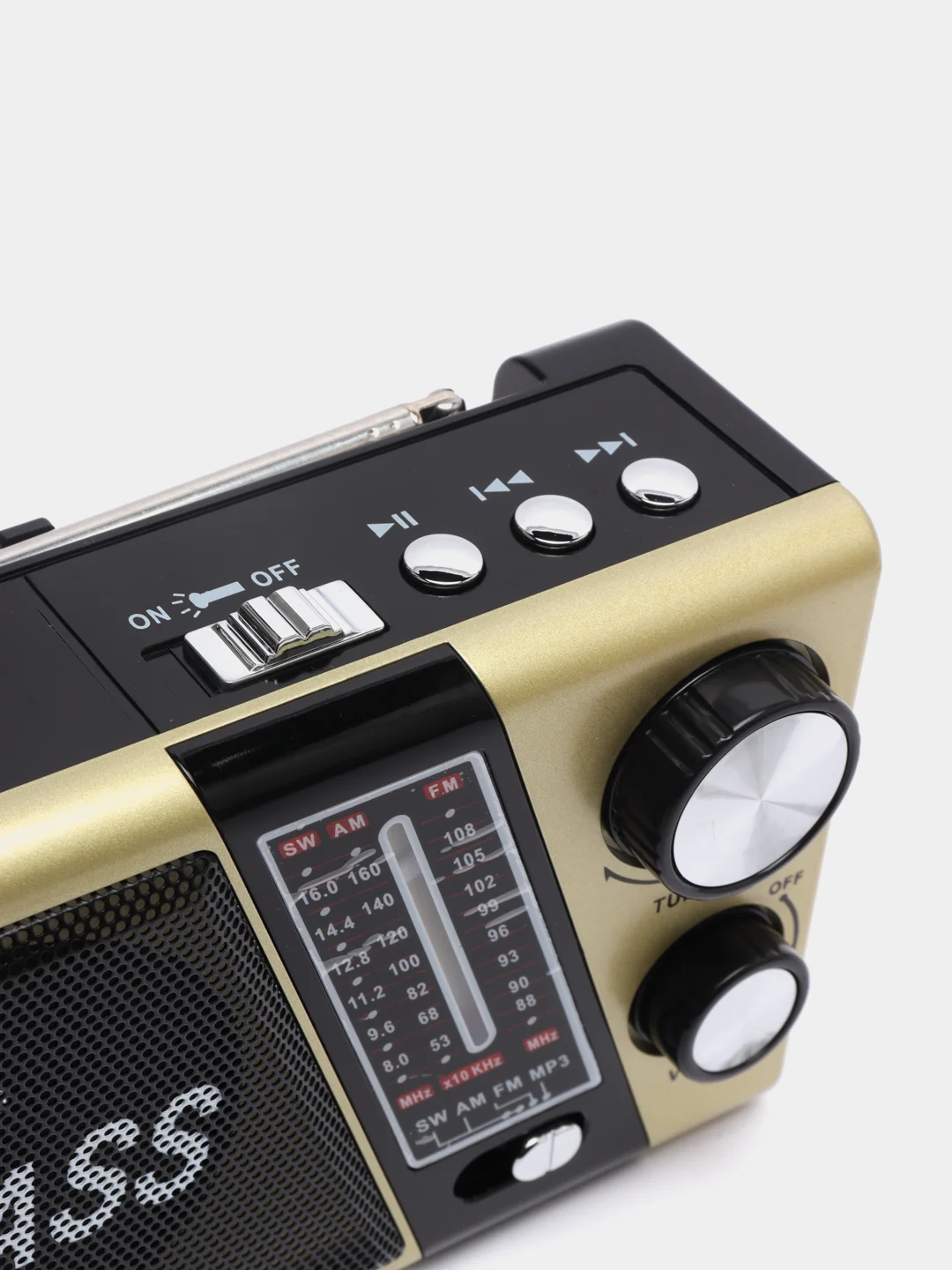 Золотой радио с фонарем и mp3 плеером AM/FM, USB, SD 752