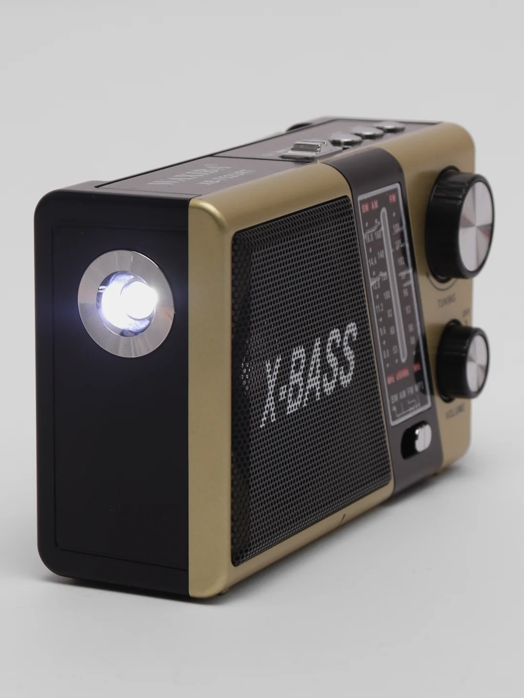 Золотой радио с фонарем и mp3 плеером AM/FM, USB, SD 752