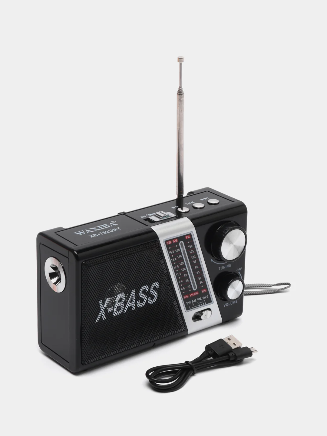 Черный радио с фонарем и mp3 плеером AM/FM, USB, SD 752