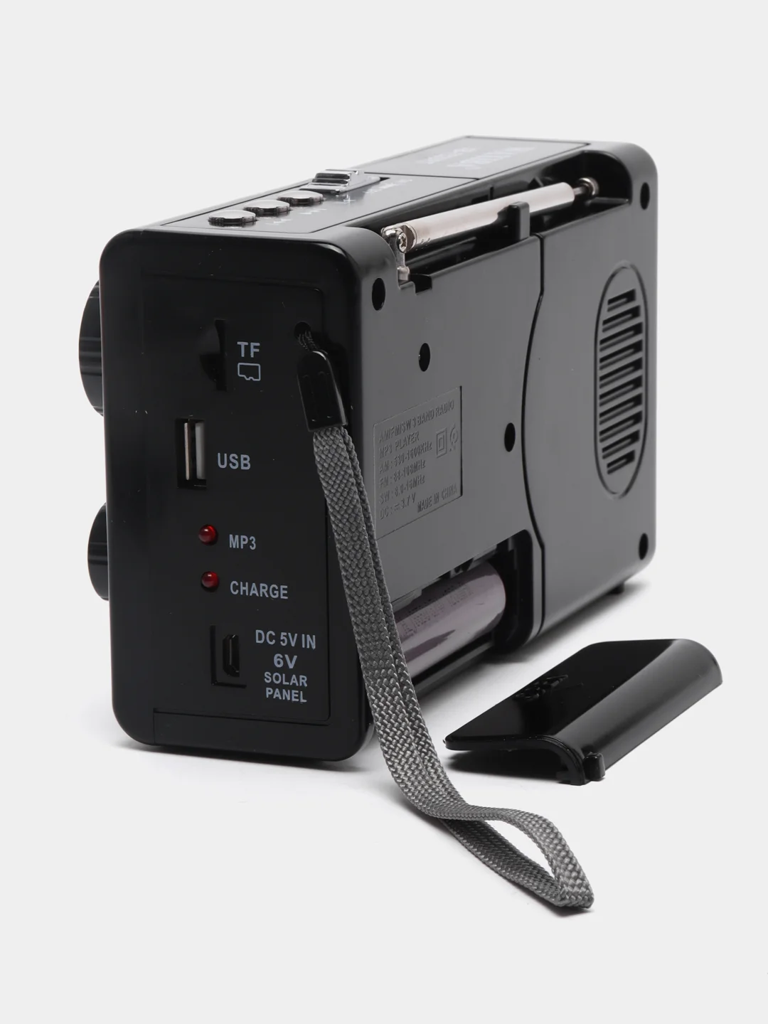 Черный радио с фонарем и mp3 плеером AM/FM, USB, SD 752