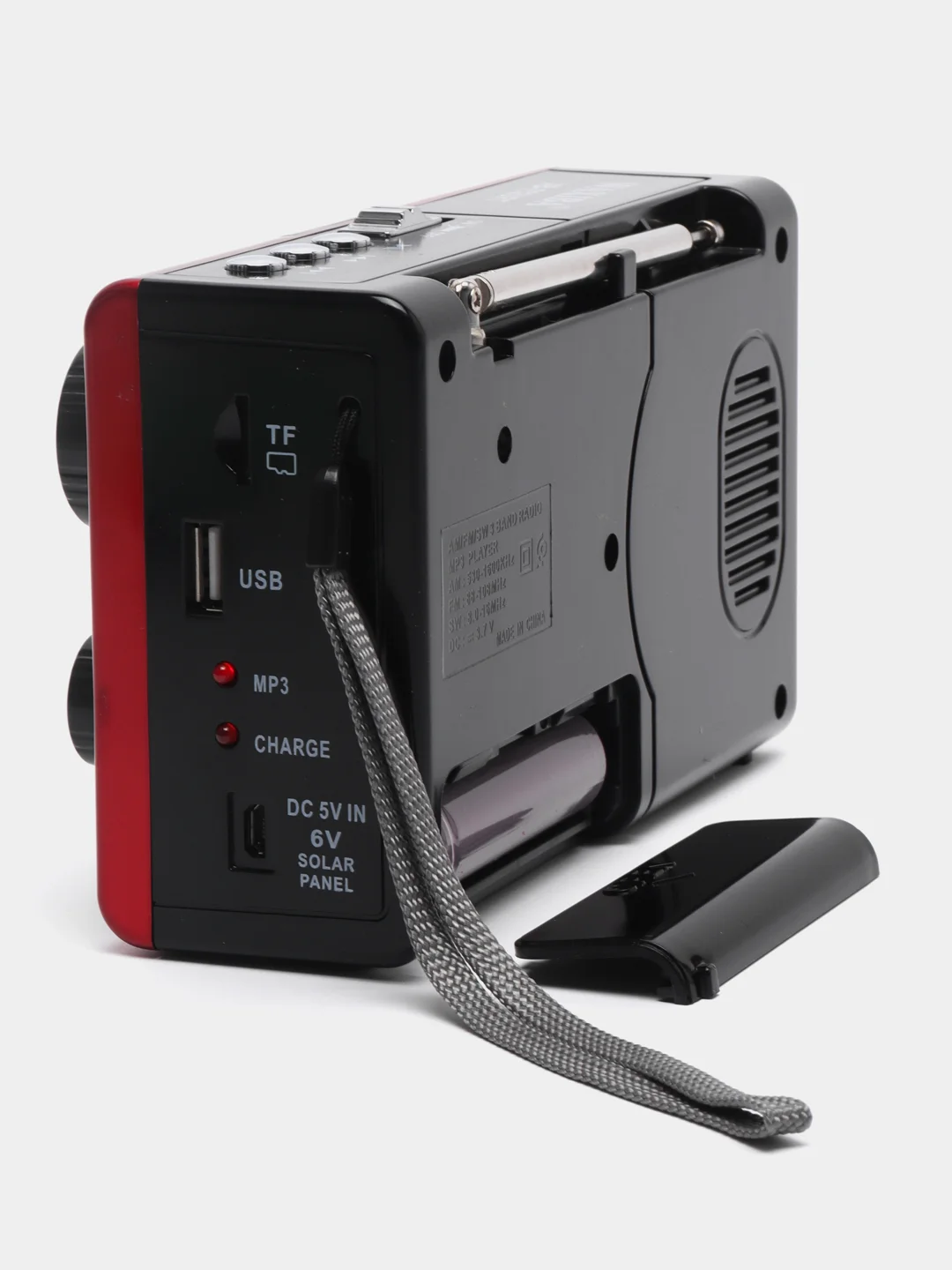 Красный радио с фонарем и mp3 плеером AM/FM, USB, SD 752