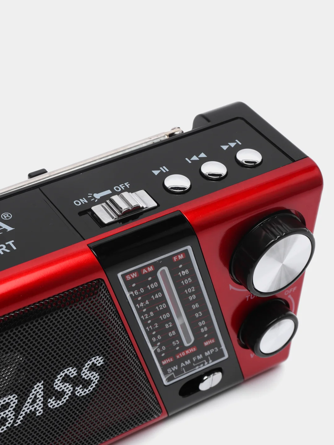 Красный радио с фонарем и mp3 плеером AM/FM, USB, SD 752