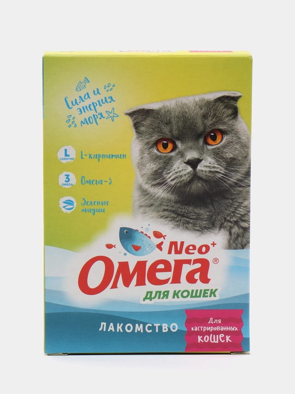 Витамины Омега Neo, с L-карнитином, для кастрированных кошек, 90 штук