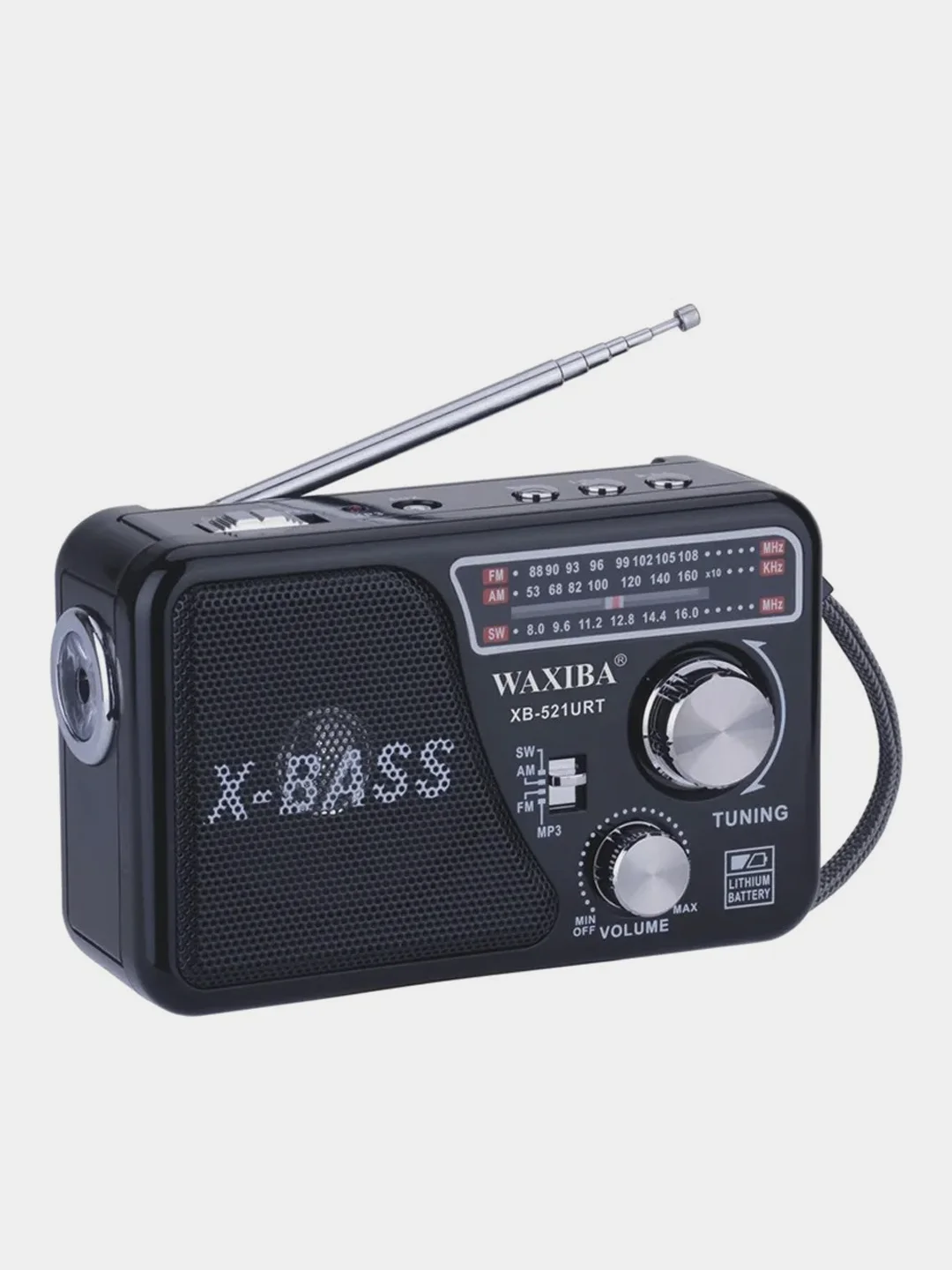 Черный радио с фонарем 521 и mp3-плеером, AM/FM, USB, SD