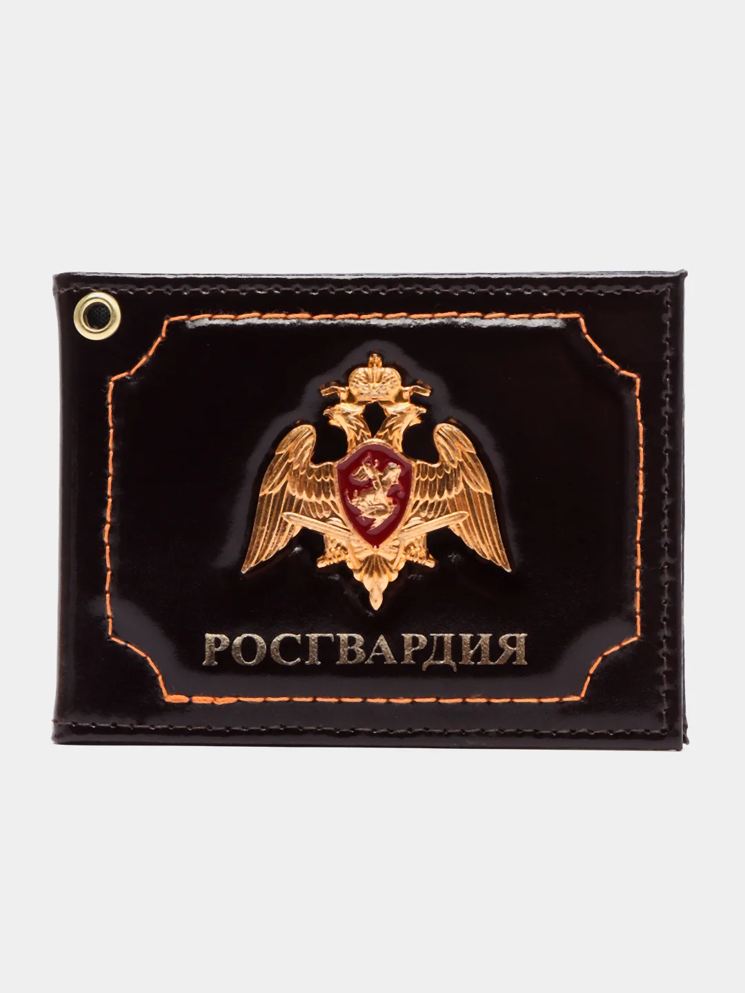 Коричневый обложка на удостоверение "Росгвардия" с металлическим гербом
