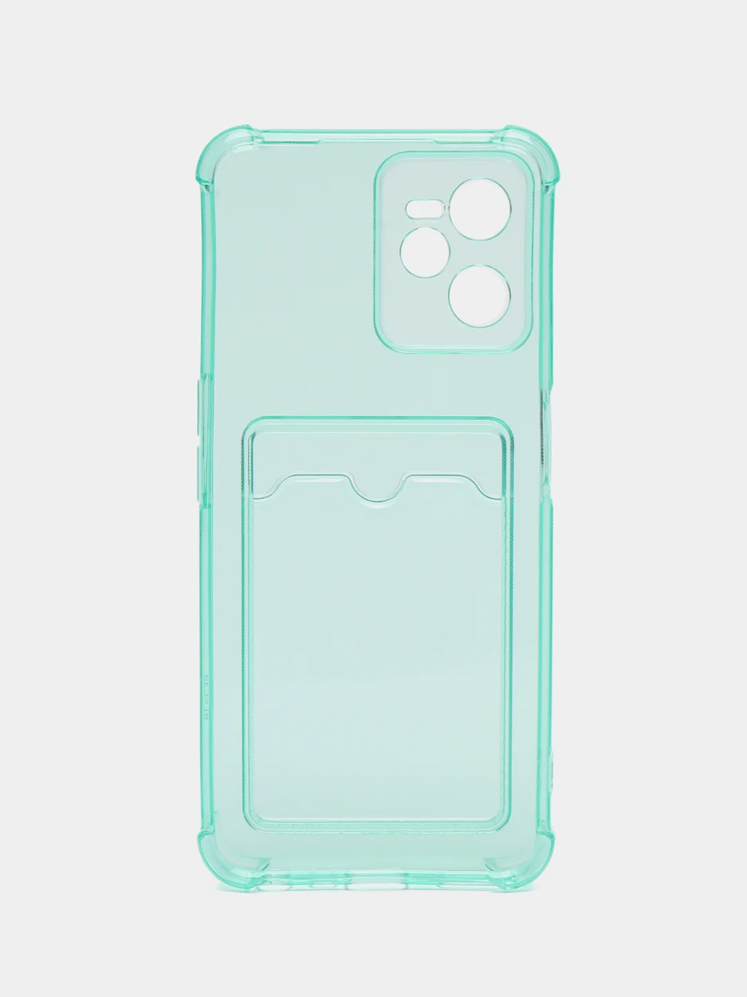 Бирюзовый чехол для Realme C35 (Реалми С35), прозрачный, с карманом для карт