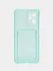 Бирюзовый чехол для Realme C35 (Реалми С35), прозрачный, с карманом для карт
