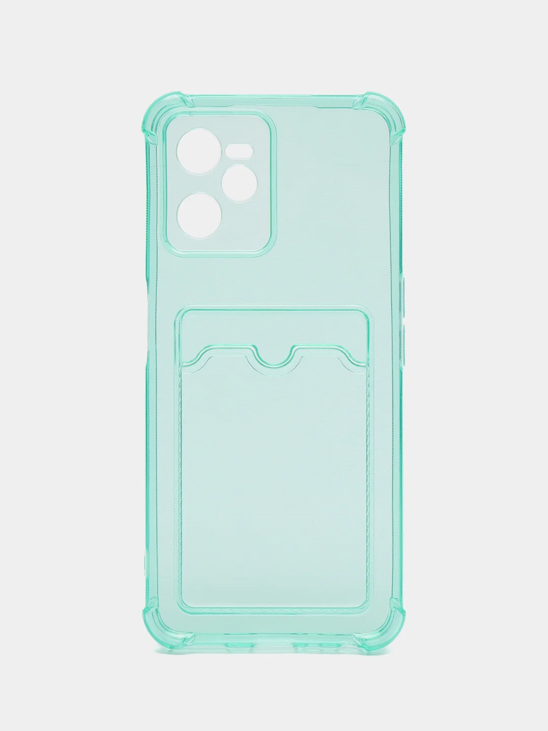 Бирюзовый чехол для Realme C35 (Реалми С35), прозрачный, с карманом для карт