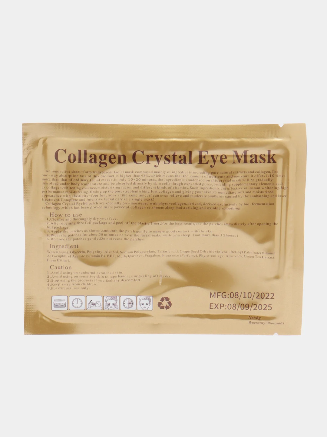 Белый патчи коллагеновые для глаз, гидрогелевые Collagen Crystal Eye Mask