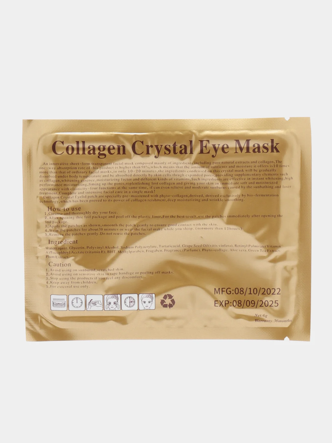 Золотой патчи коллагеновые для глаз, гидрогелевые Collagen Crystal Eye Mask