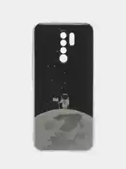 Серебряный силиконовый чехол на Xiaomi Redmi 9 / Сяоми Редми 9 прозрачный, с рисунком, защита камеры