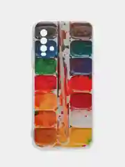 Бордовый силиконовый чехол на Xiaomi Redmi 9T / Редми 9Т прозрачный, с рисунком, защита камеры