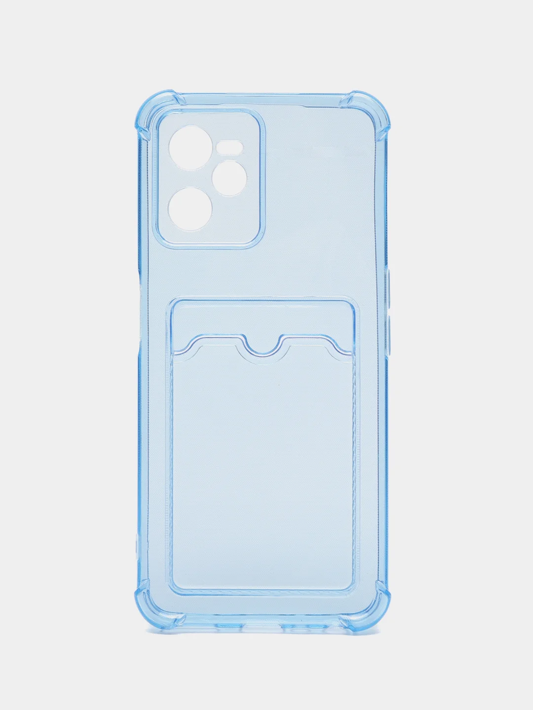 Светло-синий чехол для Realme C35 (Реалми С35), прозрачный, с карманом для карт
