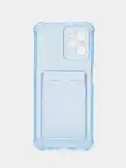 Светло-синий чехол для Realme C35 (Реалми С35), прозрачный, с карманом для карт