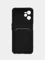Черный чехол для Realme C35 (Реалми С35), прозрачный, с карманом для карт