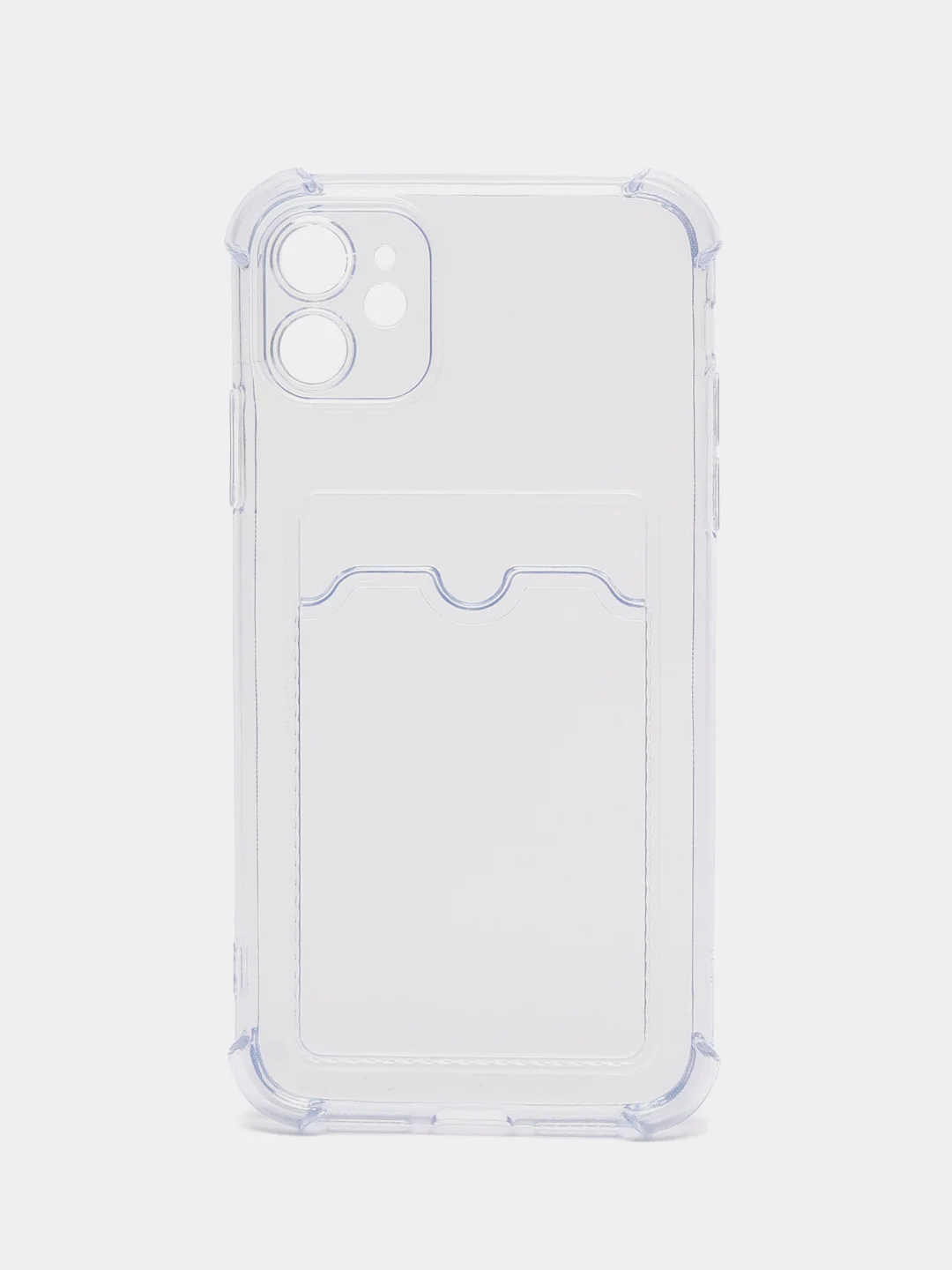Белый чехол iPhone 15/14/13/12/11/Pro/Max/Plus/Mini/XR/Xs/6/8/7SE с карманом для карт прозрачный