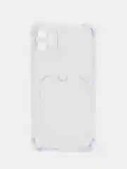 Белый чехол iPhone 15/14/13/12/11/Pro/Max/Plus/Mini/XR/Xs/6/8/7SE с карманом для карт прозрачный