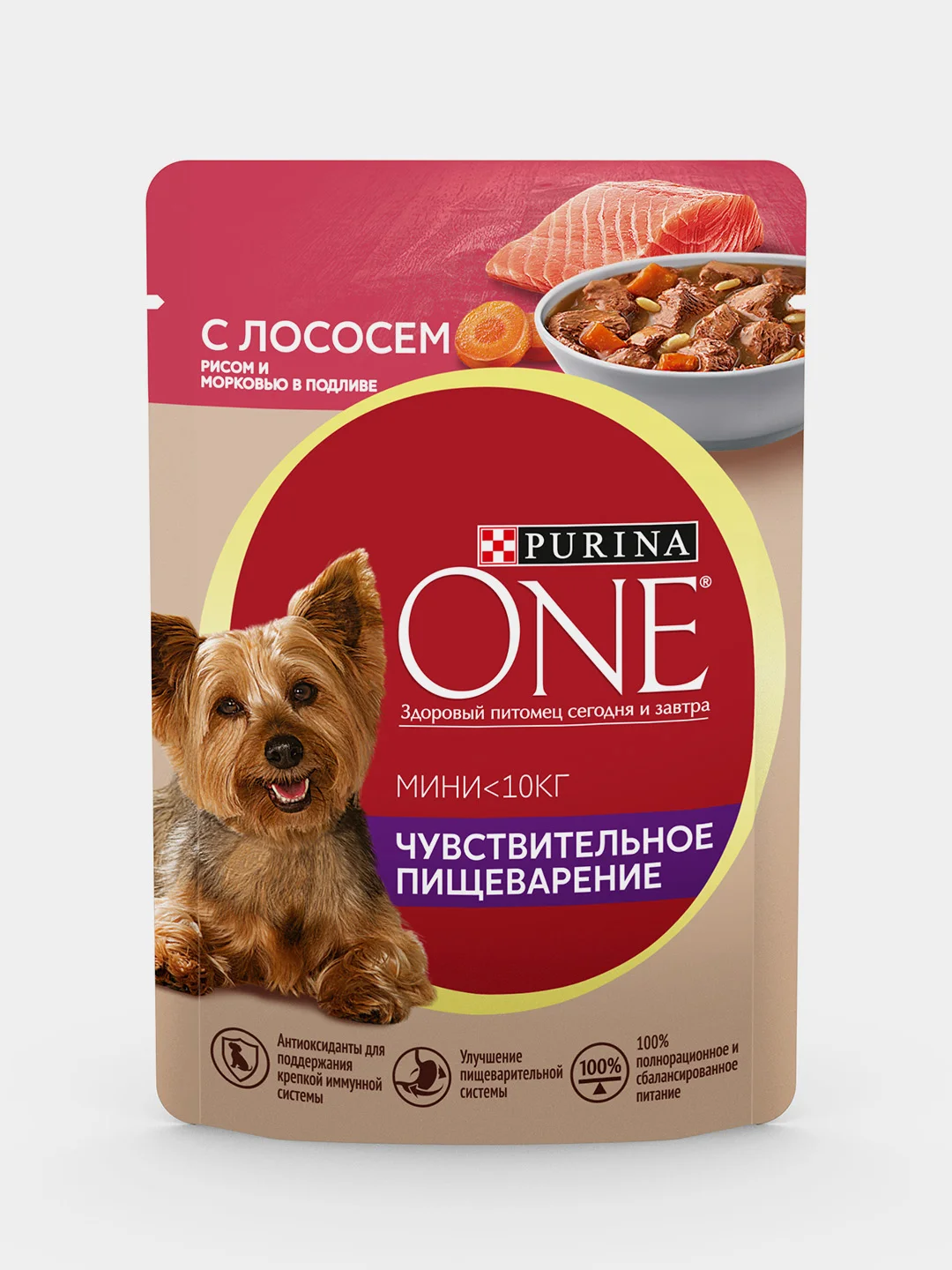Влажный корм для собак Purina ONE Мини Чувствительное пищеварение, лосось, 85 г, 26 штук