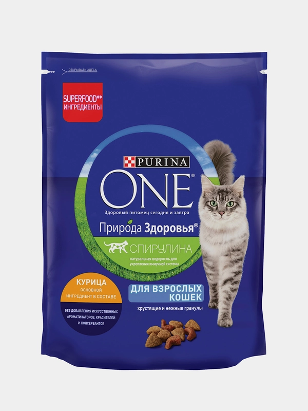 Сухой корм Purina ONE Природа Здоровья, для взрослых кошек, с курицей, 180 г