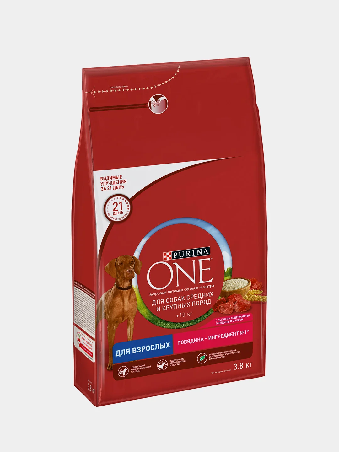 Сухой корм для собак Purina ONE для средних и крупных пород, с говядиной и рисом, 3,8 кг