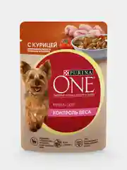 Влажный корм для собак Purina ONE "Контроль веса", с курицей и рисом, мини, 26 штук по 85г