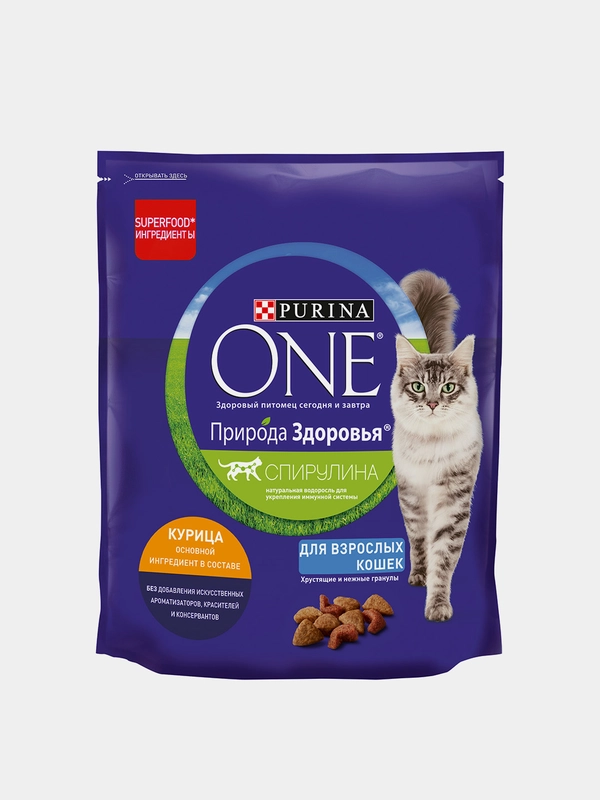Сухой корм для взрослых кошек Purina ONE "Природа Здоровья", с курицей, 680 г